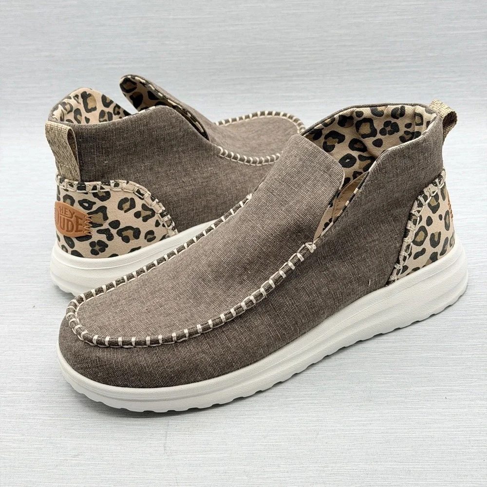 Hey Dude Women's 11 Boots Brown Leopard Print Pull On Lightweight